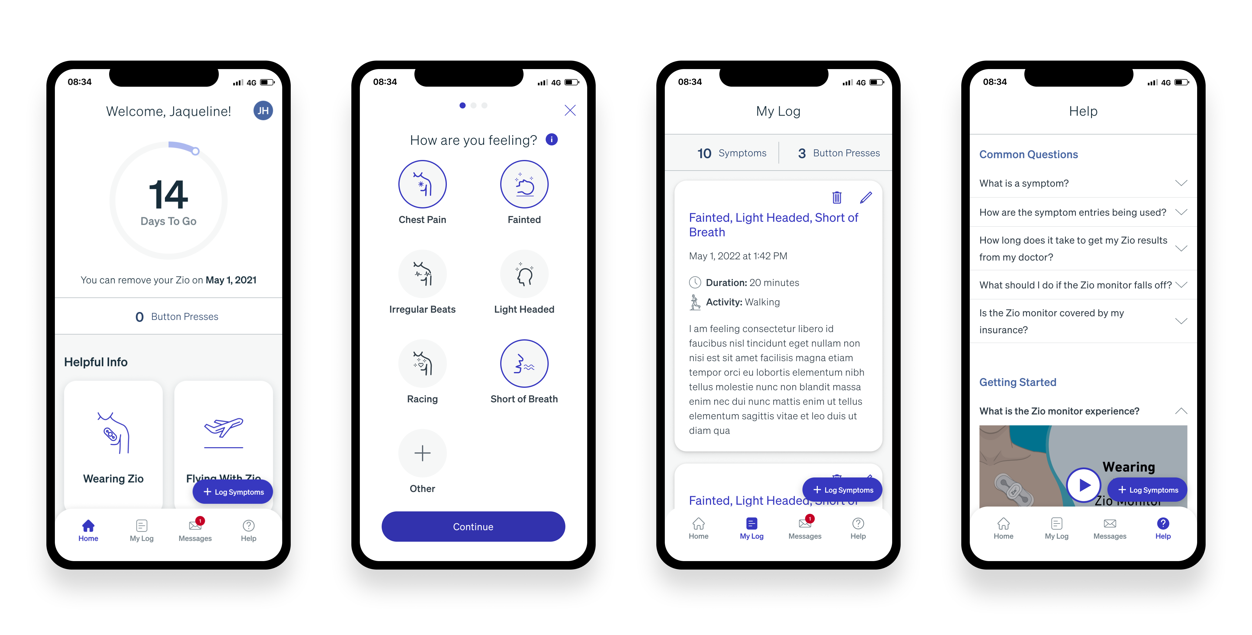 MyZio app screenshots across core touchpoints